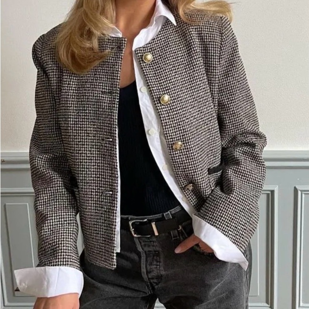 Saison Wool Houndstooth Tweed Jacket - image 1